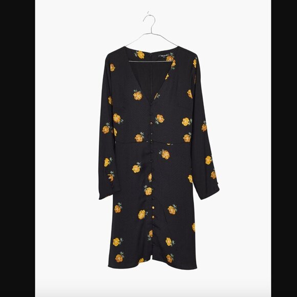 Madewell Black Floral Lilyblossom Button-Front Dress in Floating Florets 4 - Picture 4 of 9